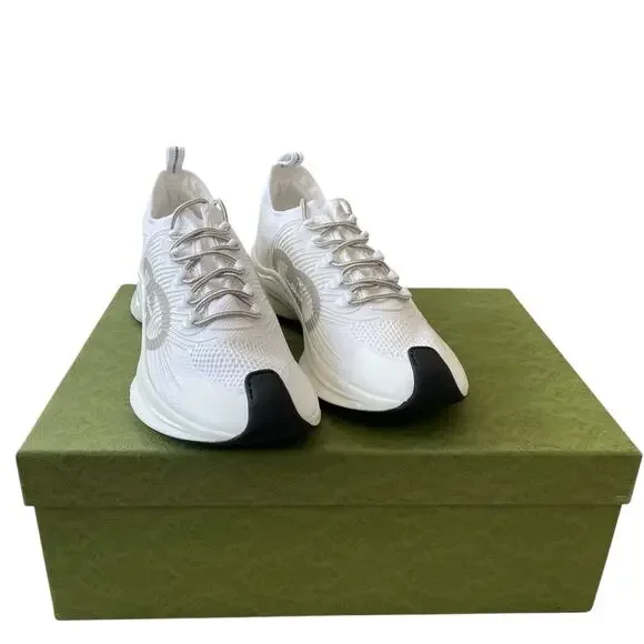 Gucci Run Sneaker Interlocking G White Technical Knit 680893 Men's 12.5 US 13